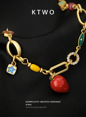 2025新款珐琅彩釉草莓手链女小众拼接新中式设计轻奢k金色配饰品