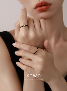 黑金色开口戒指女高级珐琅食指戒