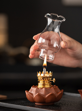 紫砂莲花小油灯灯盏防风酥油灯