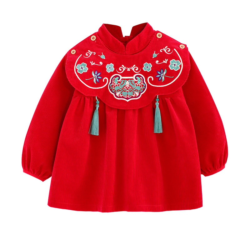 喜庆中国风女孩防水罩衣婴幼儿宝宝吃饭围兜女童时尚外穿防脏护衣,淘宝优惠券,粉丝福利购,淘宝优惠卷