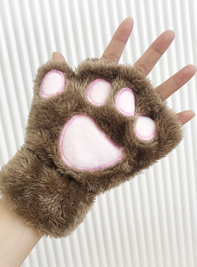 女生毛绒软妹半指熊猫儿童手套