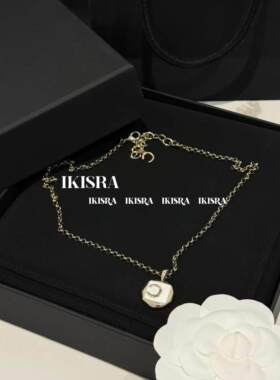 26C黑白色方圆珐琅项链锁骨链