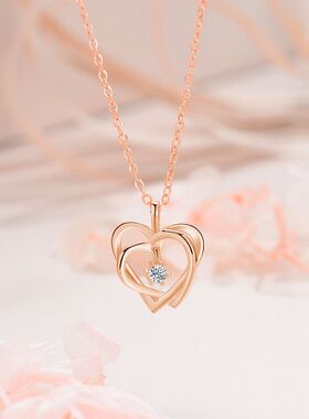 S925纯银心心相依项链女简约爱心