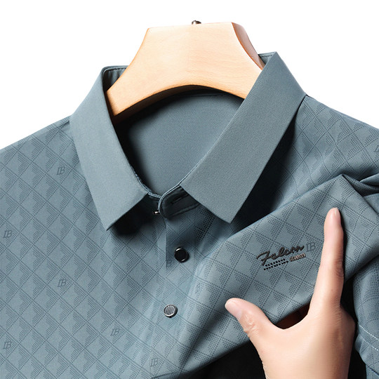 罗蒙中年男士冰丝短袖t恤衫夏季中老年爸爸装透气翻领男装POLO衫