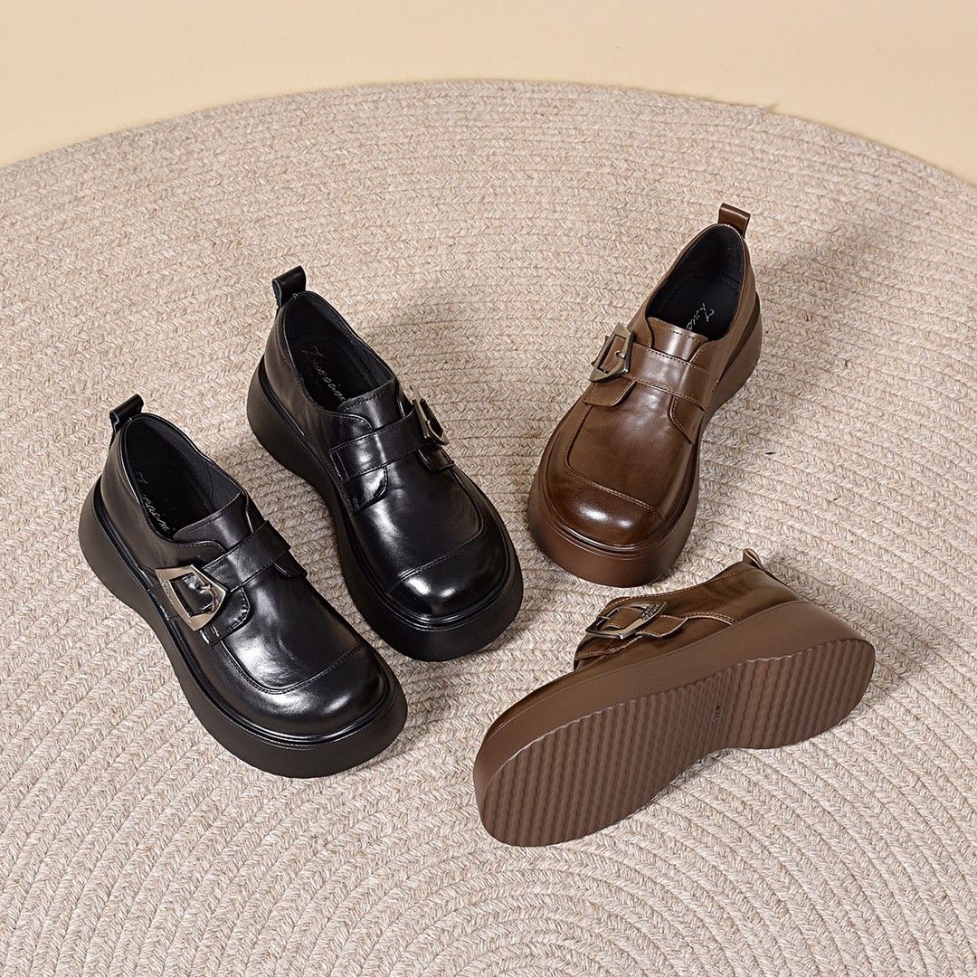 鞋子女英伦增高真皮魔术贴乐福鞋2026春季新款厚底棕色女鞋小皮鞋,淘宝优惠券,粉丝福利购,淘宝优惠卷