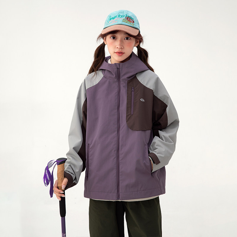 Princess Nono S1N junior high school students outdoor sportswear women's spring and autumn thickened youth hooded color matching casual jacket