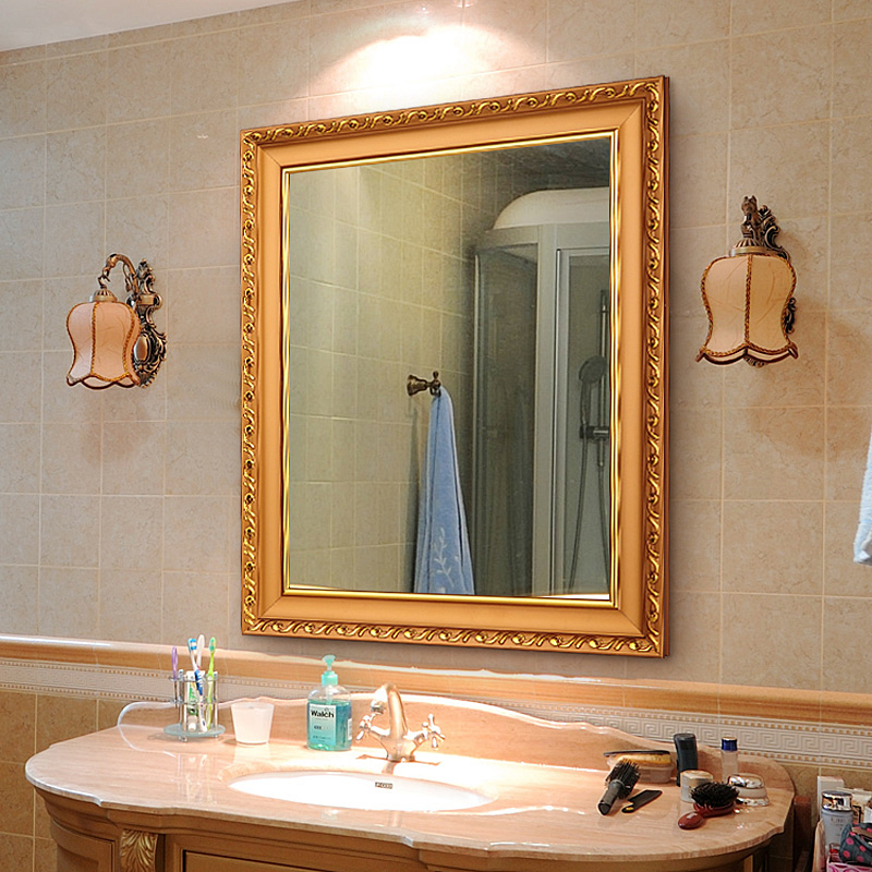 欧式浴室镜粘贴带框镜子卫生间镜卫浴镜洗手间镜贴墙镜壁挂镜梳妆