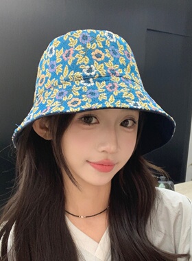 日系双面碎花渔夫帽女防晒显脸小