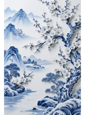 钻石画diy青花瓷山水数字拼图粘贴点钻画手工家居装饰画