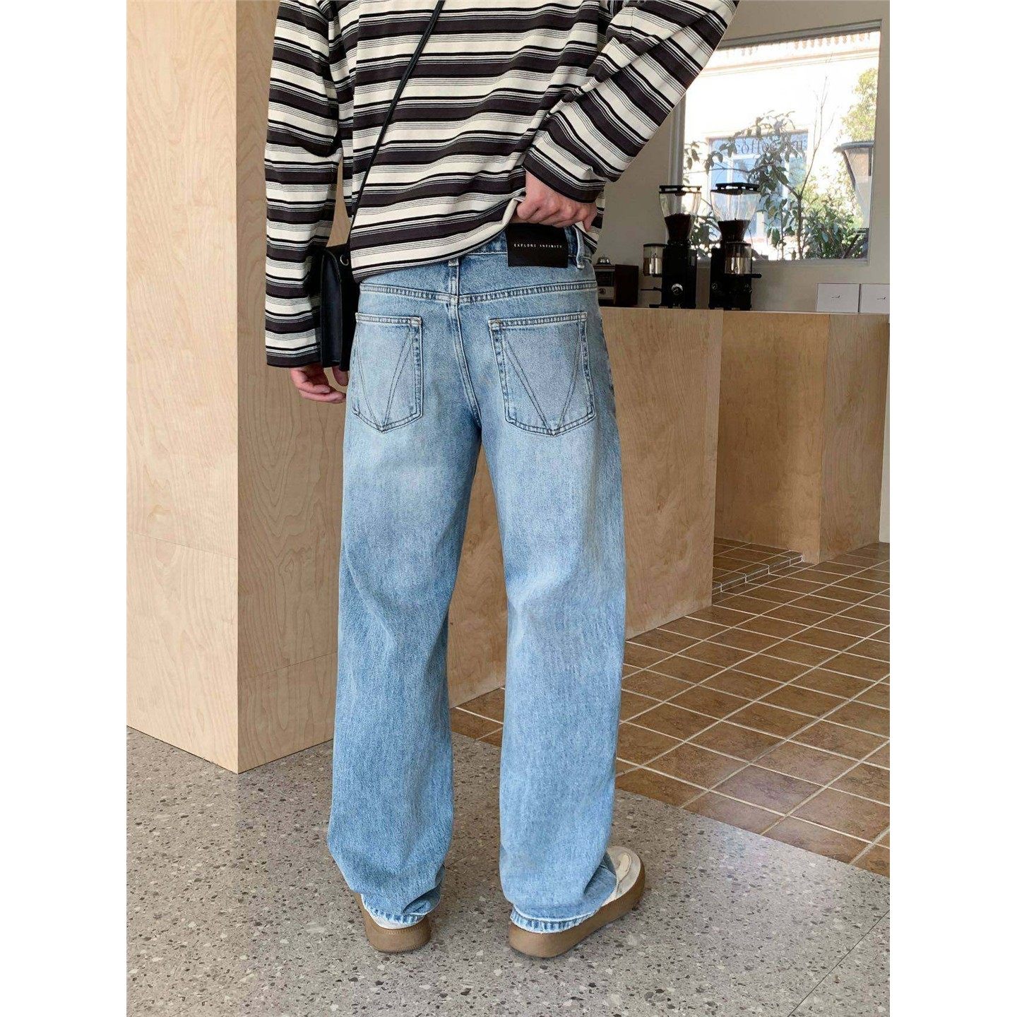 美式复古高品质水洗浅蓝色直筒弹力牛仔裤男春季宽松痞帅阔腿长裤,淘宝优惠券,粉丝福利购,淘宝优惠卷