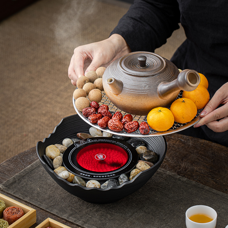 围炉煮茶家用泡茶具全套陶瓷电陶炉煮茶玻璃烧水壶煮奶茶煮温茶炉 - 图0