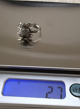 S925银金蟾戒指2.7g男女款 传统瑞兽复古重工镶钻实心指环银饰