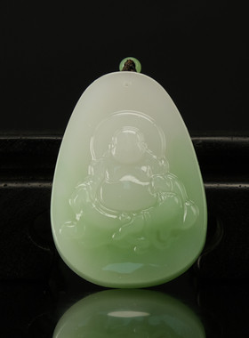和田玉白玉带翠新疆玉石观音菩萨男士款吊坠平安好运玉牌菩萨项链