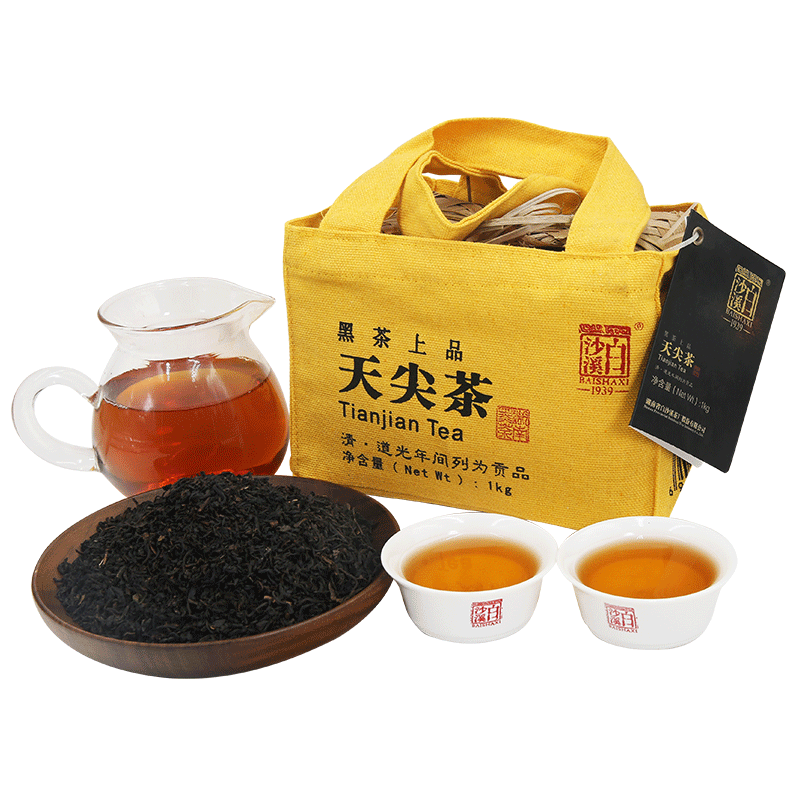 湖南安化黑茶白沙溪散茶一级茶湘尖2017年天尖茶竹篓装1kg正品