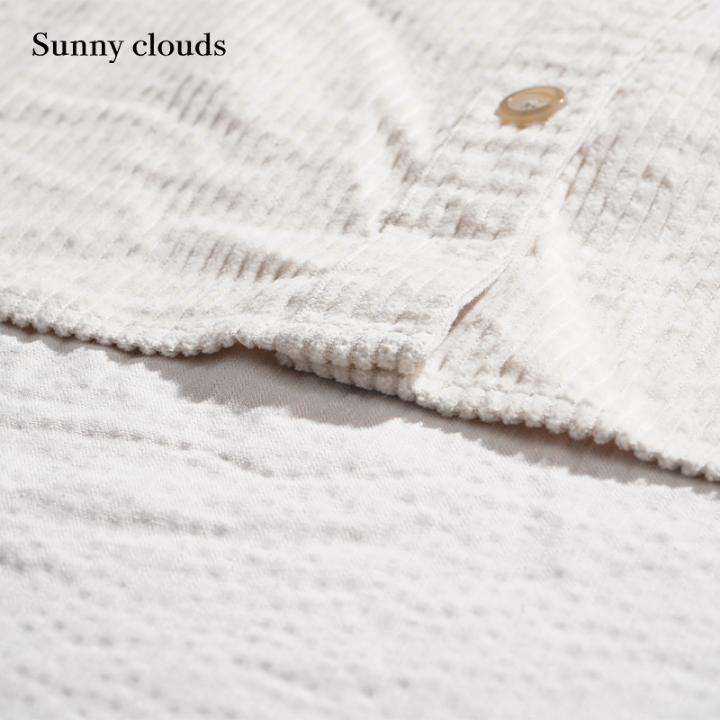 冬季新品 桑妮库拉/Sunny clouds女纯棉叠穿风连帽条绒衬衫象牙白 - 图3