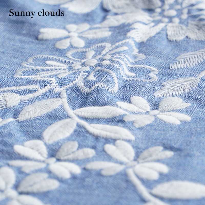 春季新品 桑妮库拉/Sunny clouds 女式纯棉刺绣装饰中长款罩衫 - 图1