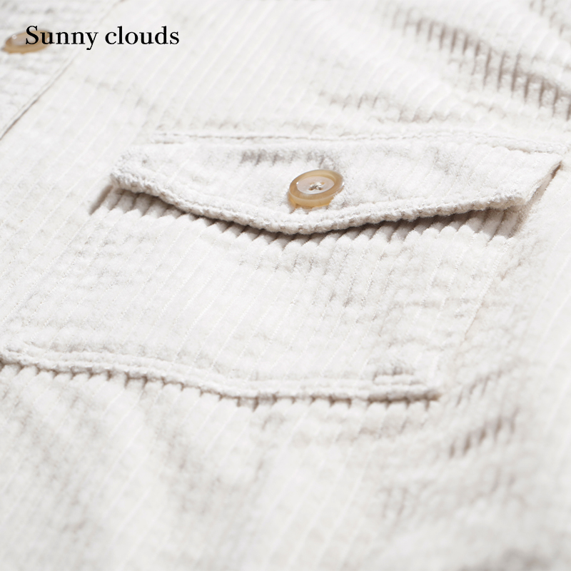 冬季新品 桑妮库拉/Sunny clouds女纯棉叠穿风连帽条绒衬衫象牙白 - 图2