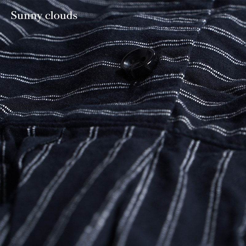 桑妮库拉/Sunny clouds 棉混开领条纹连衣裙宽松中长裙,淘宝优惠券,粉丝福利购,淘宝优惠卷