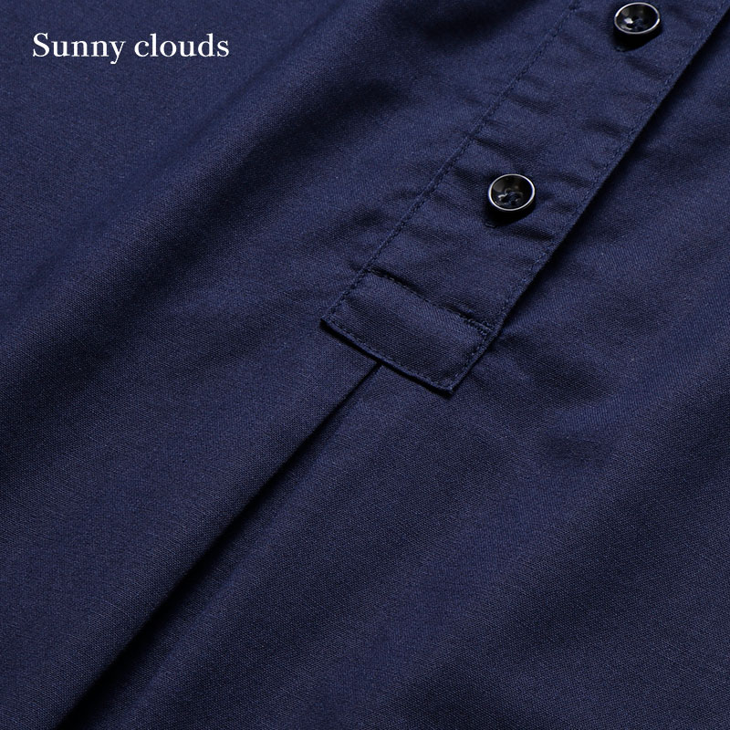 Sunny clouds 女式纯棉立领花束刺绣装饰长款衬衫（藏蓝） - 图1