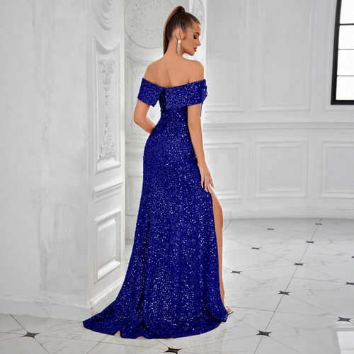 iece collar, slim fit and slimming sequin dress, long skirt - 图0