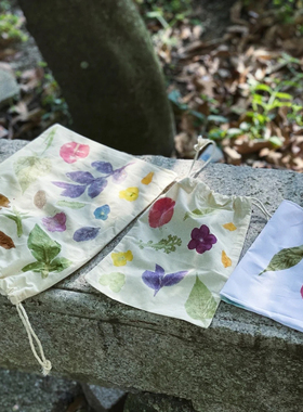 植物敲拓染小布袋香囊袋