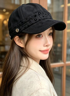 复古时尚平顶爆款帽子女个性豹纹潮流休闲鸭舌帽帅气遮阳帽百搭