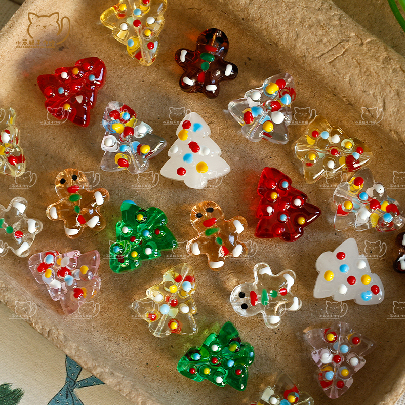 圣诞树姜饼人手绘滴油琉璃散珠diy串珠手链项链手机链饰品配件 - 图3