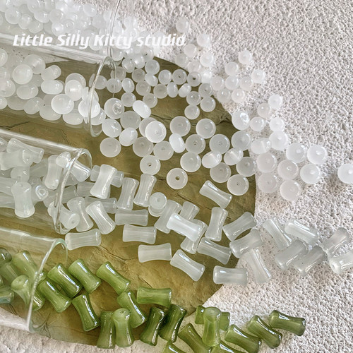 小笨猫|国风竹节算盘仿玉石玻璃散珠diy串珠手链项链手作配件材料 - 图3