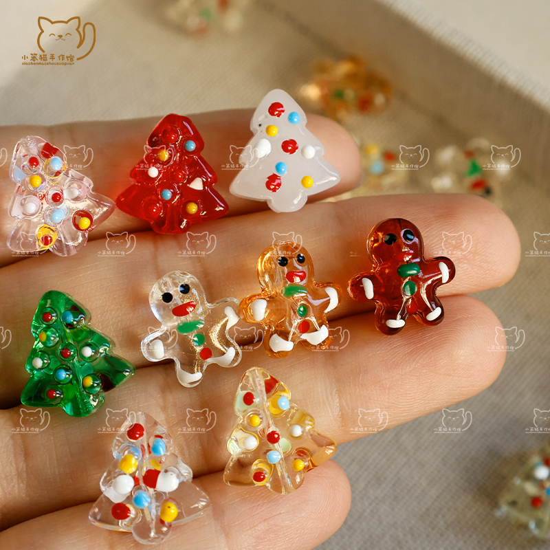 圣诞树姜饼人手绘滴油琉璃散珠diy串珠手链项链手机链饰品配件 - 图0