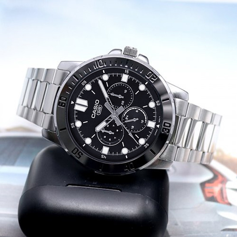 casio男商务三眼防水钢带男表 锦时亨海外日韩腕表