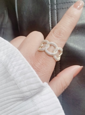 微镶锆石圆圈交叉ins开口戒指