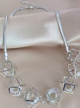 扁蛇链短款女魔方吊坠项链