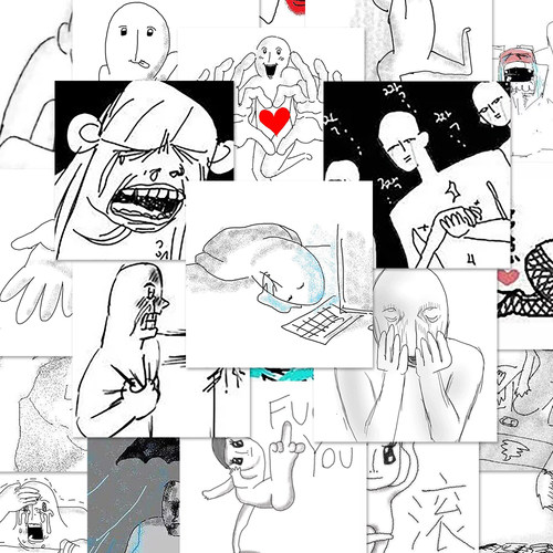 160张发疯表情包黑白手绘抽象趣味沙雕梗图背景手机壳平板贴纸diy - 图0