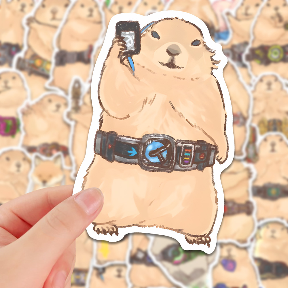 70张土拨鼠假面骑士可爱贴纸丑萌卡通日系装饰手机壳ipad贴画防水 - 图0
