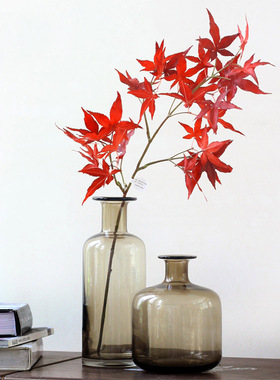 玻璃花瓶咖啡色工艺摆件家居装饰彩色花艺手工制作田园风鲜花