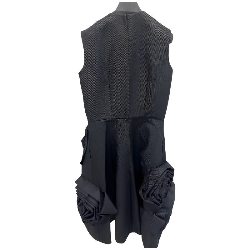 定制新2024入秋暗黑系先锋小众女装不规则拼接立体蔷薇花朵连衣裙 - 图3