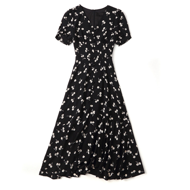 黑色碎花雪纺女夏2020新款洋气短袖 jinkaix连衣裙