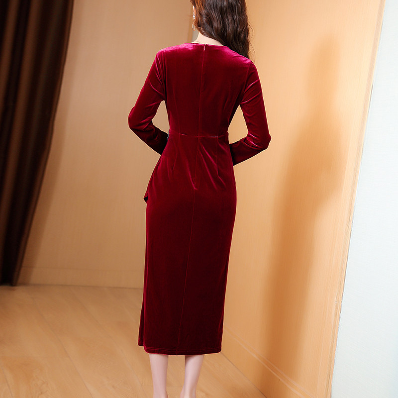 秋冬丝绒连衣裙长袖2022新款敬酒服 jinkaix连衣裙
