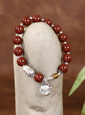 百财招财猫足银999朱砂手链女