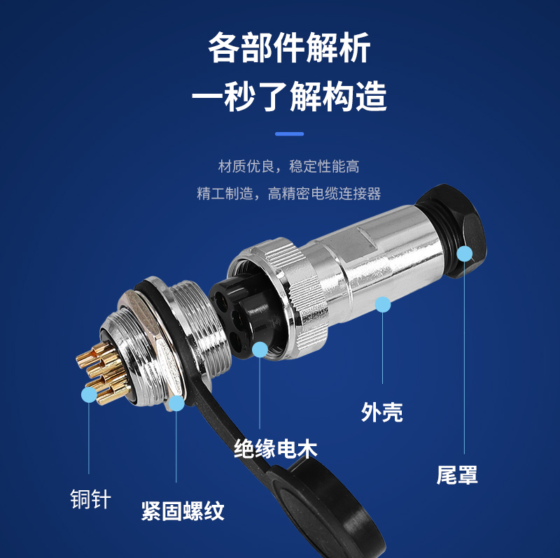 航空插头DF-GX20-2/3/4/6/7/8/10/12/14芯插头插座防水连接器20mm