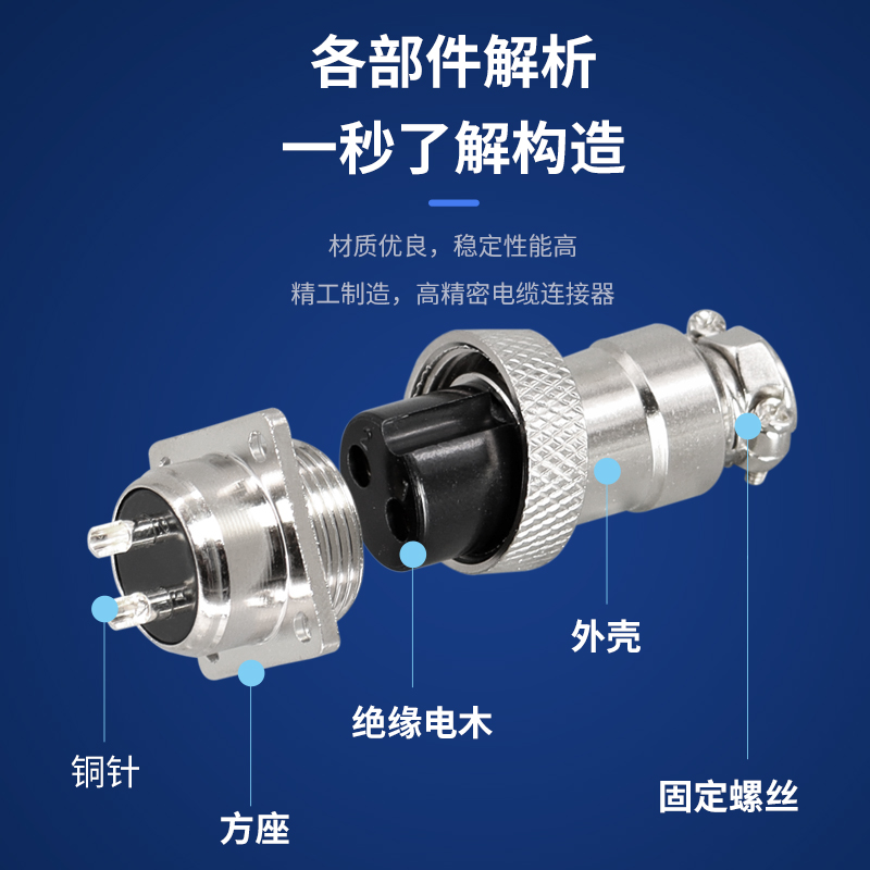 航空插头法兰方型座GX16-2芯3芯4芯5芯6芯7芯8芯9芯10芯16M连接器 - 图2