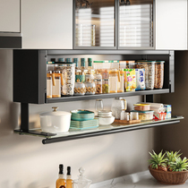 5mm thickened glass wall-mounted cabinet below kitchen shelve Home prepared vegetable dish hanging cabinet Multi-functional storage rack