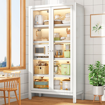 Double open door Kitchen Shelving Multilayer Ground Pan With Storage Shelf Multifunction Bowl tray cupboard Home with door