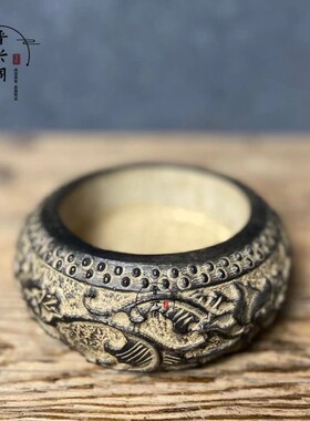 青石纯手工雕刻民俗怀旧缠枝莲花石盆中式古典陈设摆件装饰仿古