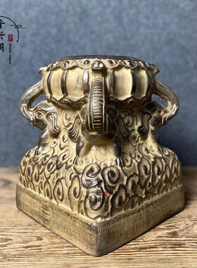 晋兴阁老石雕青石仿古做旧纯手工雕刻祥云大象如意墩茶席摆件陈设