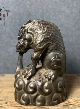 天然青石雕刻祥云吸水兽石兽摆件吸财招财神兽送礼佳品茶空间造景