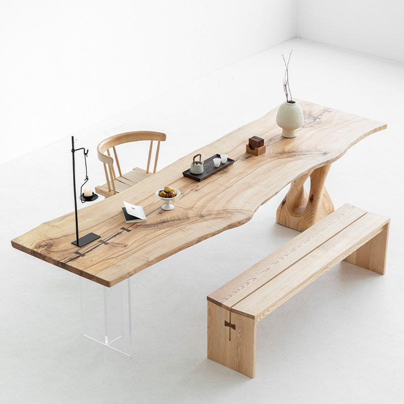 天外云 北美白蜡木原木大板桌面茶台侘寂风独板书桌自然边餐桌整,淘宝优惠券,粉丝福利购,淘宝优惠卷