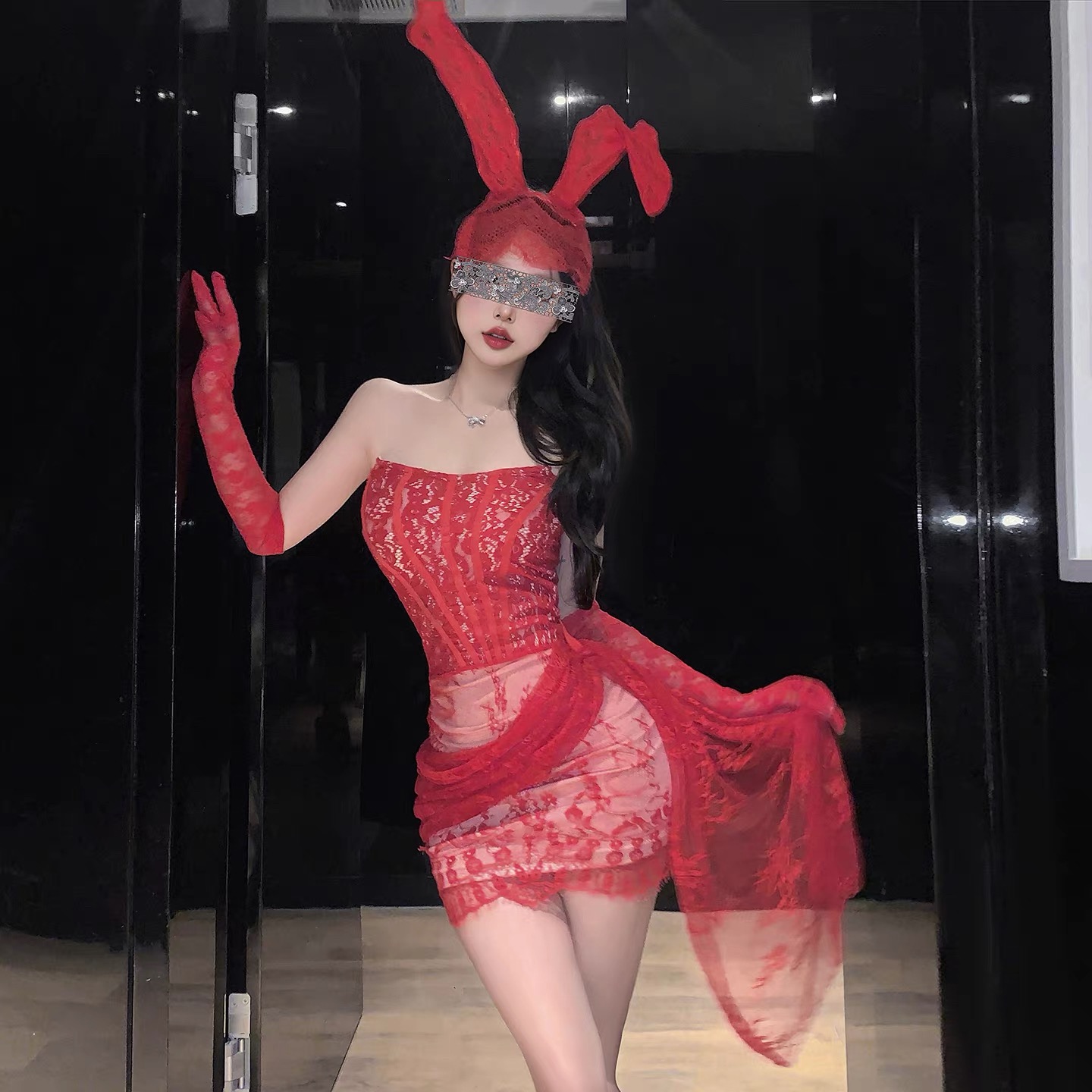 店主*绝美重工万圣节服装性感连衣裙蕾丝温柔包臀兔女郎制服 - 图3