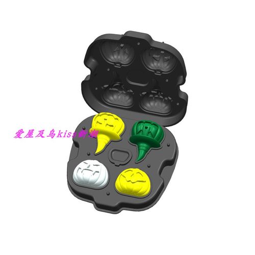 新品硅胶南瓜冰模 4连3D立体南瓜头冰格 烘焙diy巧克力 布丁模具 - 图3