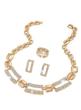 时尚夸张镶钻圆圈项链耳环戒指手链四件套饰品女士婚礼网红装饰品